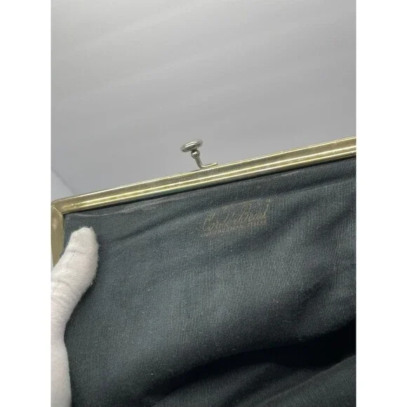 Vintage 1960s Lumured Black Corde Beaded Handbag purse Kiss lock Petit cool - Picture 7 of 16